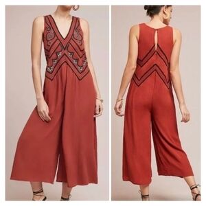 Anthropologie Maeve Desert Gauzy Wide Leg Embroidered Jumpsuit Size 10